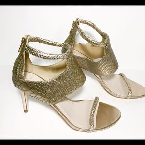 Cole Haan Lisa Snakeskin Gold Heel Sandal
